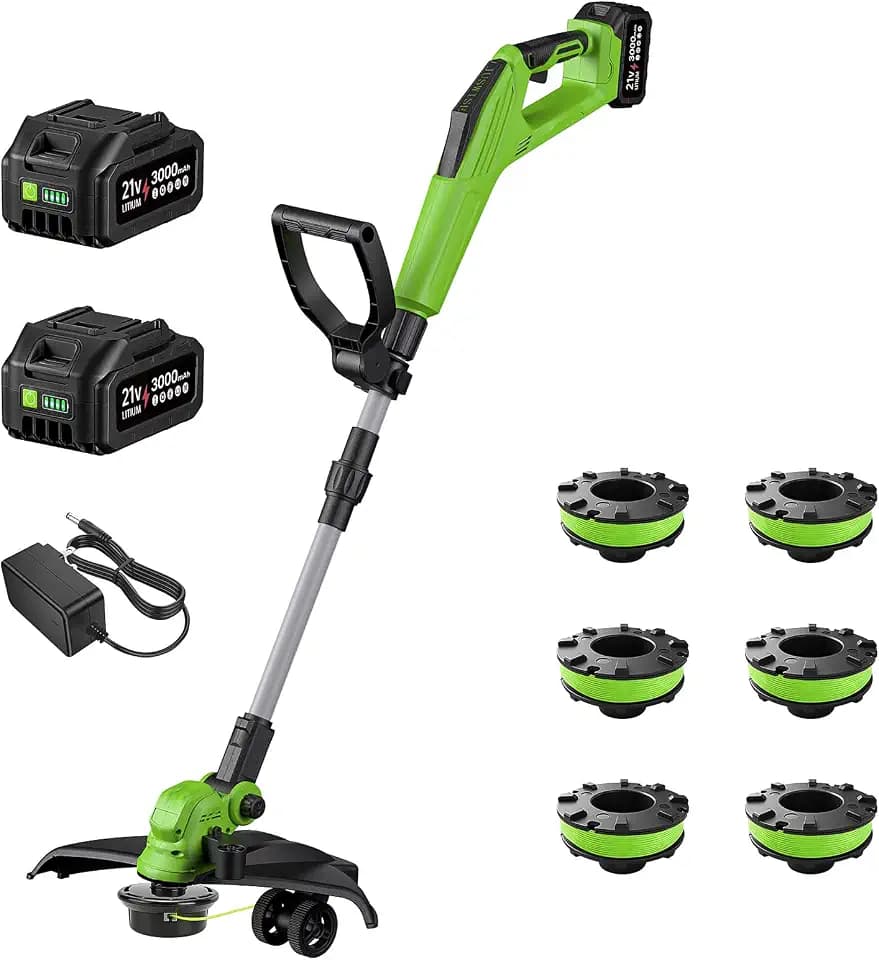 15" Electric Weed Wacker Cordless，2X3.0Ah Battery Powered, Auto Line Feed