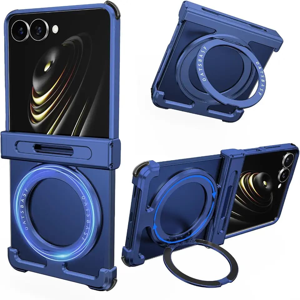 Frameless for Samsung Galaxy Z Flip 7 Case with Stand,360°Rotatable Magnetic Kickstand Phone Cases,Aluminum Metal Heat Dissipation Shockproof Protective Cover for Galaxy Z Flip7(Blue Shadow)