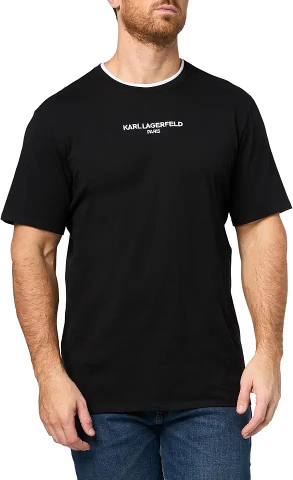 Karl Lagerfeld Mens Crewneck Short Sleeve Relaxed Fit Contrast Trim T-Shirt