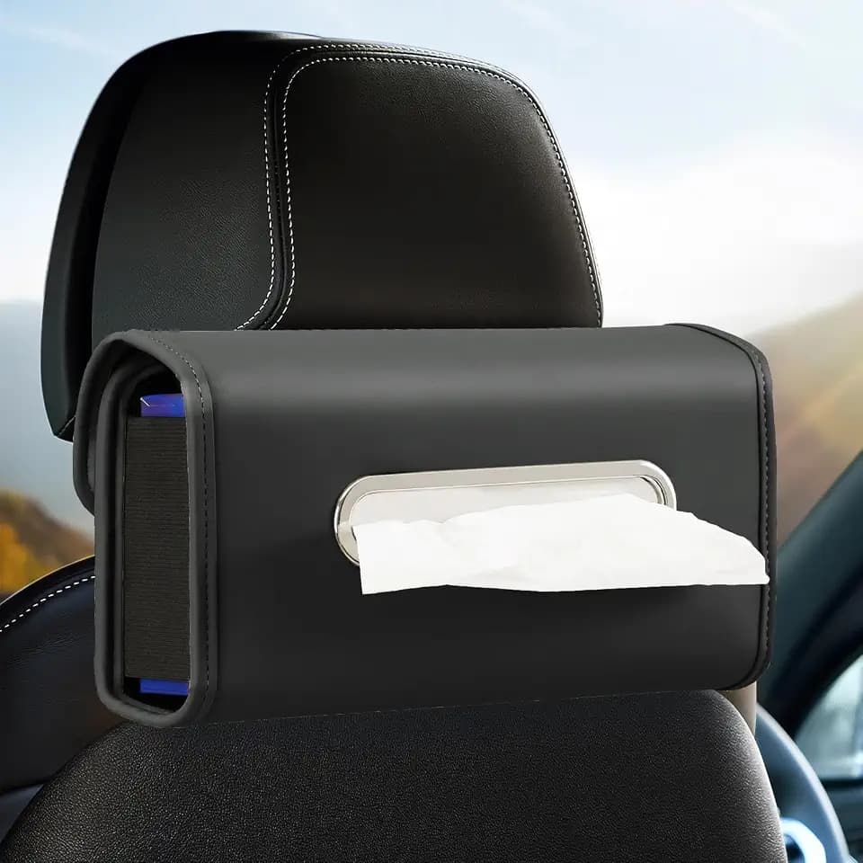 WHHMK Large Car Tissue Holder, Refill Easily Clamshell Opening, Black 1PC