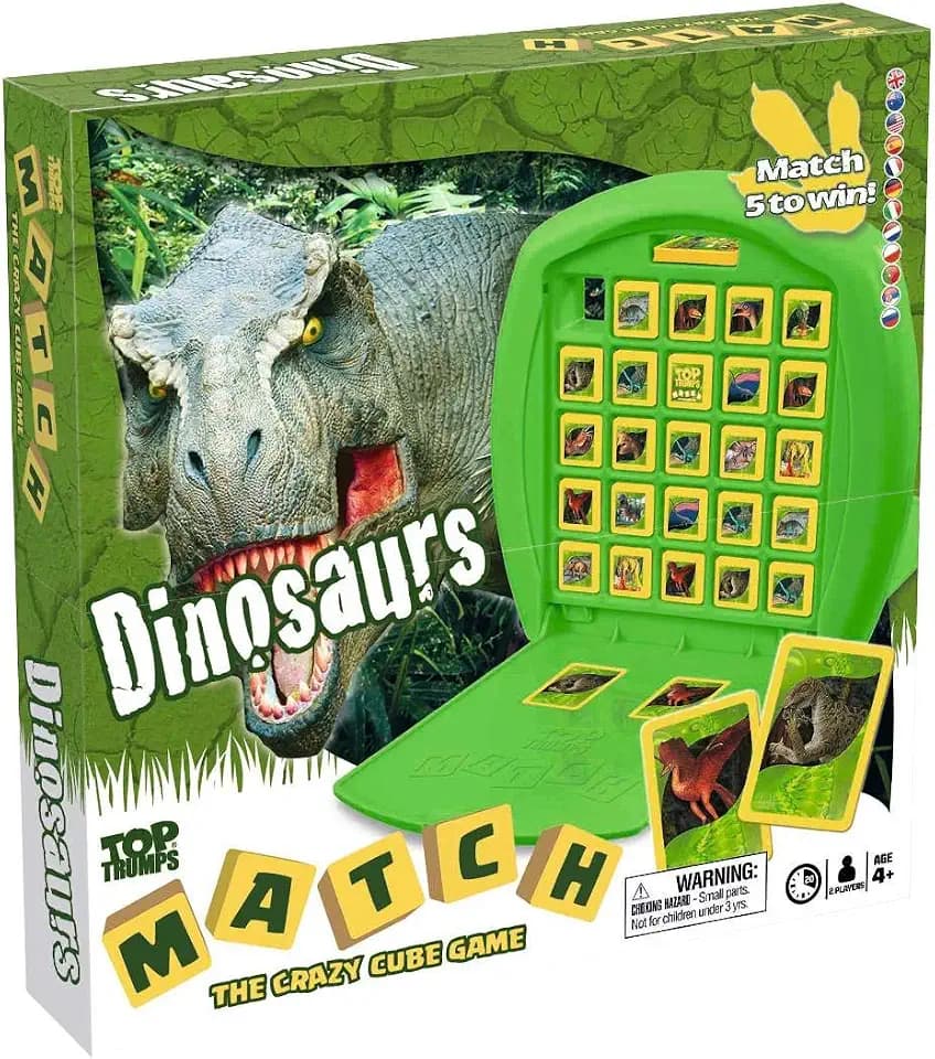 Top Trumps Match Dinosaurs Brettspiel, Spielen Sie mit T.Rex, Velociraptor und Oviraptor, Race to Match 5 der gleichen Dinosaurier in Folge, Geschenk für Kinder ab 4 Jahren