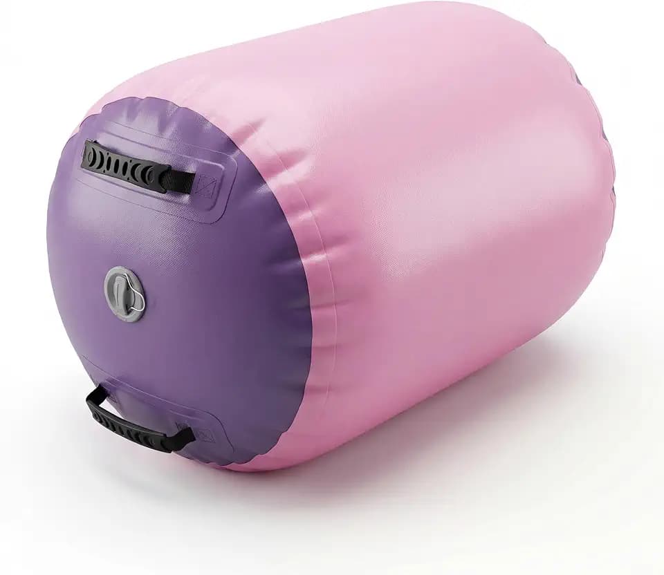 Inflatable Gymnastics Air Roller Barrel, Gymnastics Air Roller Air Barrel Inflatable Tumbling Mat, Tumble Track Backhandspring Mat Gymnastic Equipment for Yoga Training Cheerleading Home Use, 20in x 20in x 31in, Pink