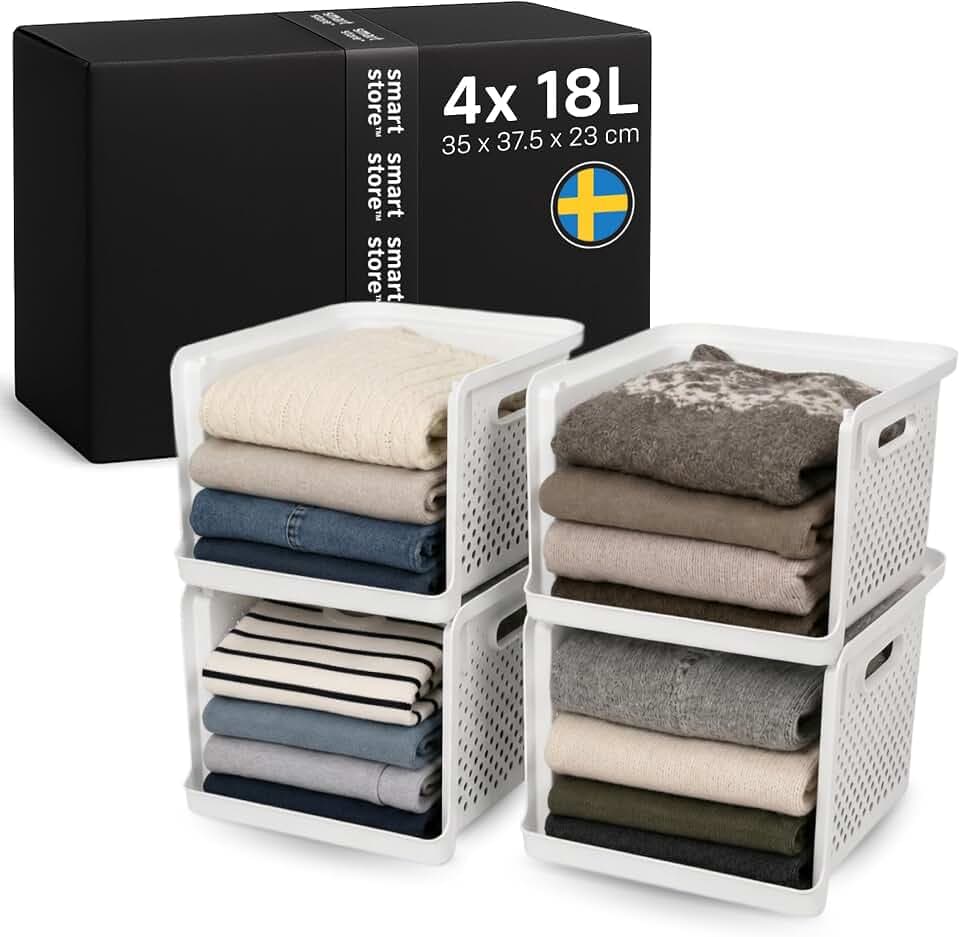 SmartStore 4x Kleiderschrank Organizer 18 L Off White mit Griffen