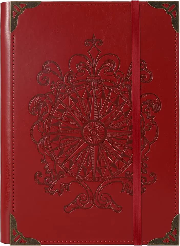 TIEFOSSI A5-Ringbuch mit 6 Ringen Tagebuch für Frauen und Männer, Hardcover Notizbuch aus PU-Leder, Kompass Vintage Notizbücher, College Lineatur für Schule, Arbeit, Reise & Organisation