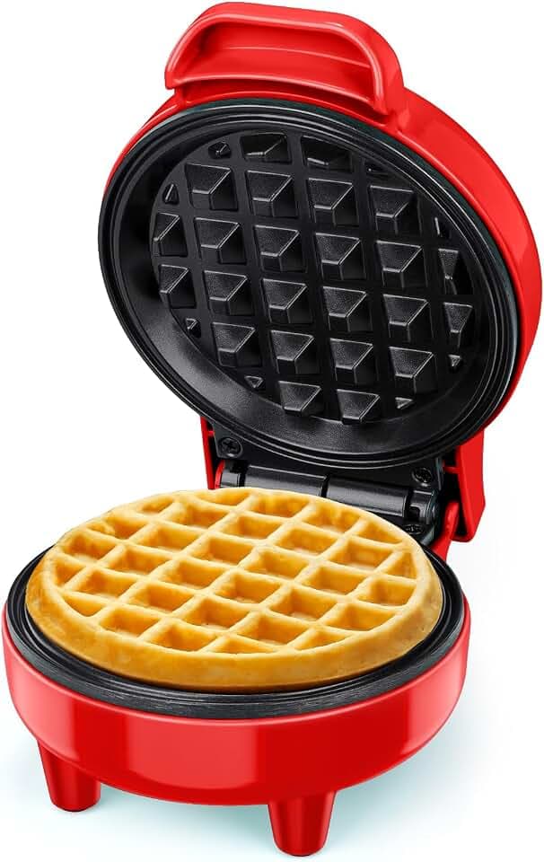 SNAILAR Mini Waffeleisen Belgische Waffel Maschine Kleines Waffeleisen Klassische, für Kindergeburtstage, Familienfeiern, Ostern oder Weihnachten, Niedlich kompaktes Design, 550 Watt, Rot