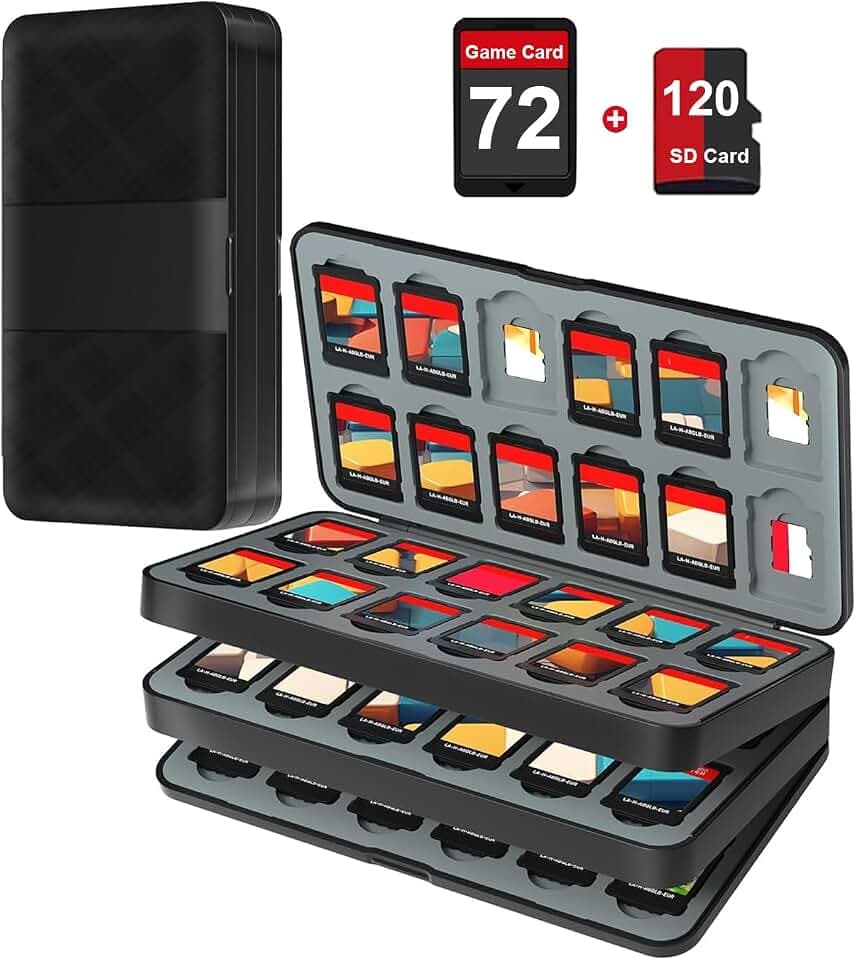 fivtek Switch Game Case for Nintendo Switch 2/Switch/OLED/Lite, Magnetic Games Case Holder with 72 Cartridge & 120 Micro SD Card Slots, Portable Game Cover Organizer Switches Gift Accessories