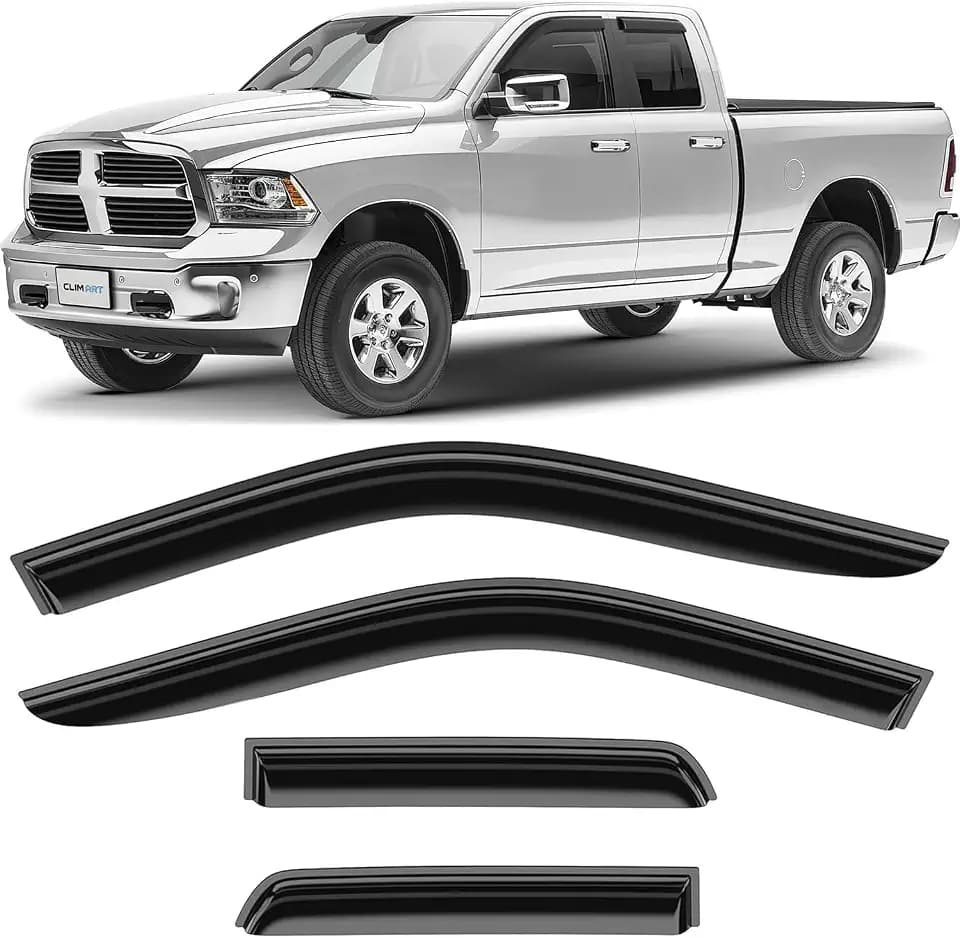CLIM ART Incredibly Durable Rain Guards for Ram 1500 Classic 2019-2024 Quad Cab, Original Tape-on Window Deflectors, Vent Deflector, Window Visors, Truck Accessories, 4pcs. - 419195