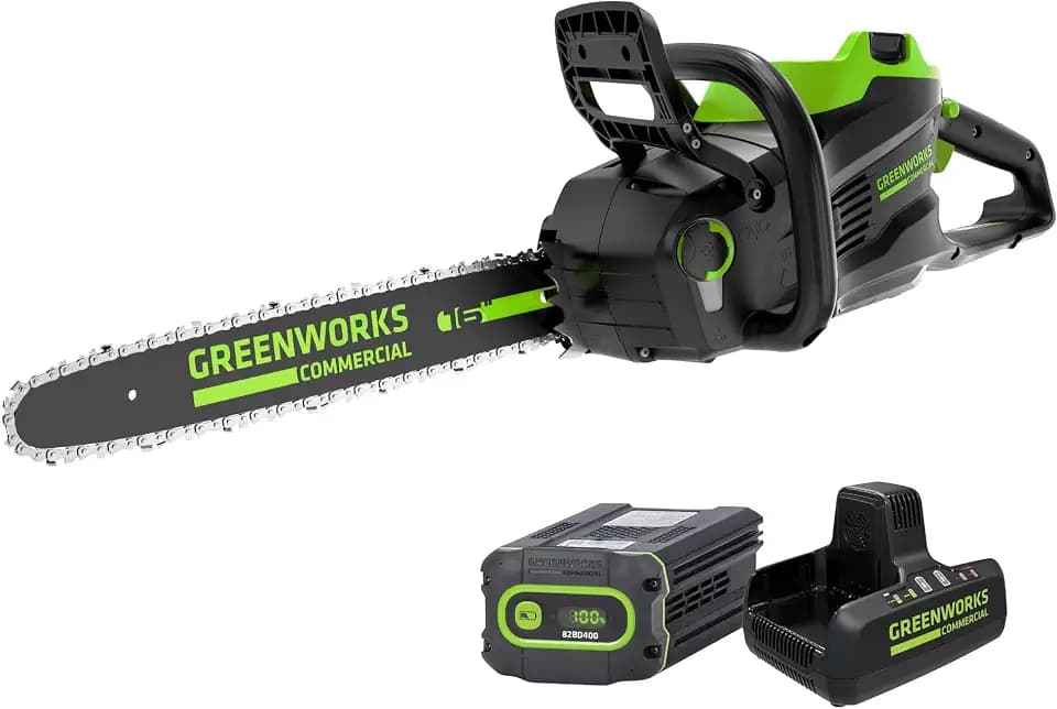 Greenworks 82V 16 in Cordless Electric Chainsaw, 4.0 Ah Battery and Charger