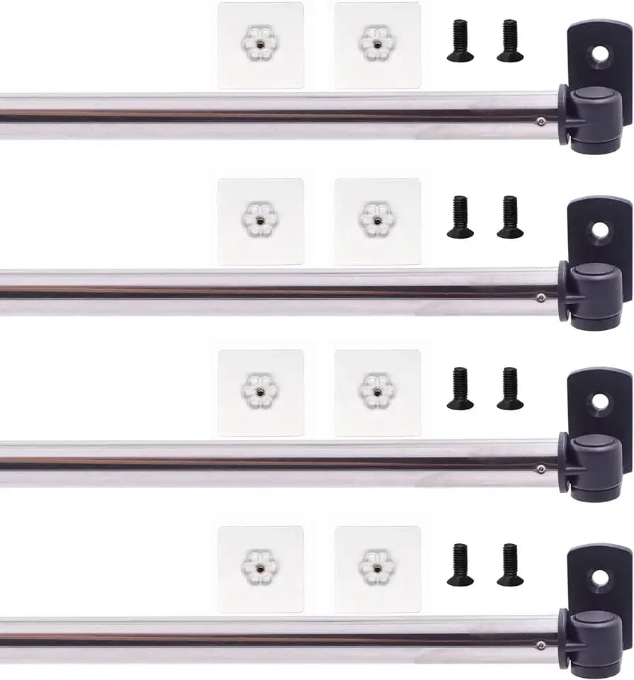 YYST Type A 16" - 28" Self Adhesive Curtain Rod No Drilling Cupboard Bars Petite Café Self Adhesive Window Curtain Rod Cafe Sidelight Sash Rods W Seflf Adhesives (Black-4)