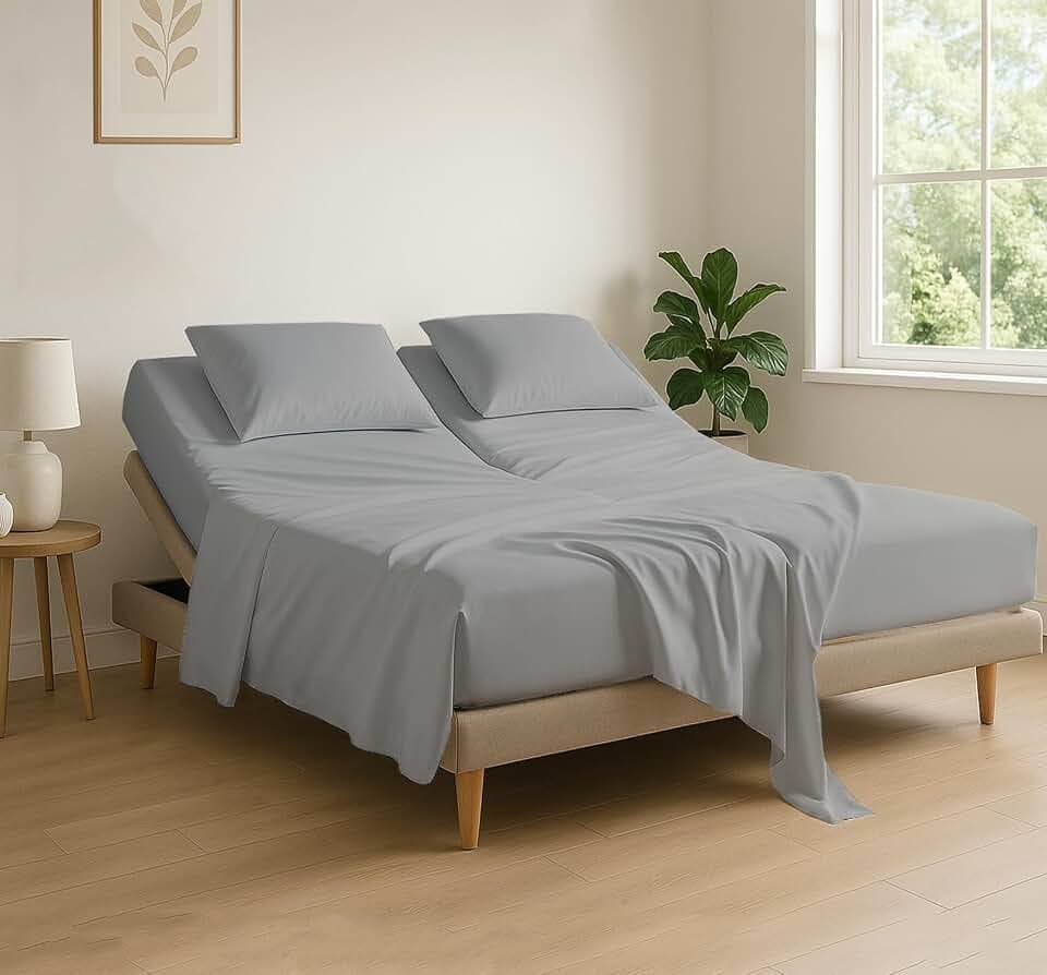 4 Piece Flex Head King Sheet Set 34" Top, 100% Egyptian Cotton, Light Grey