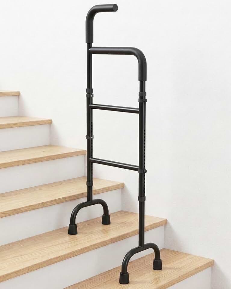 20-Level Adjustable Stair Climbing Assist Cane & Elderly Stair Lift Assist with Anti-Slip Handle & Stabilizing Feet, Standard Steps-Patent Pending