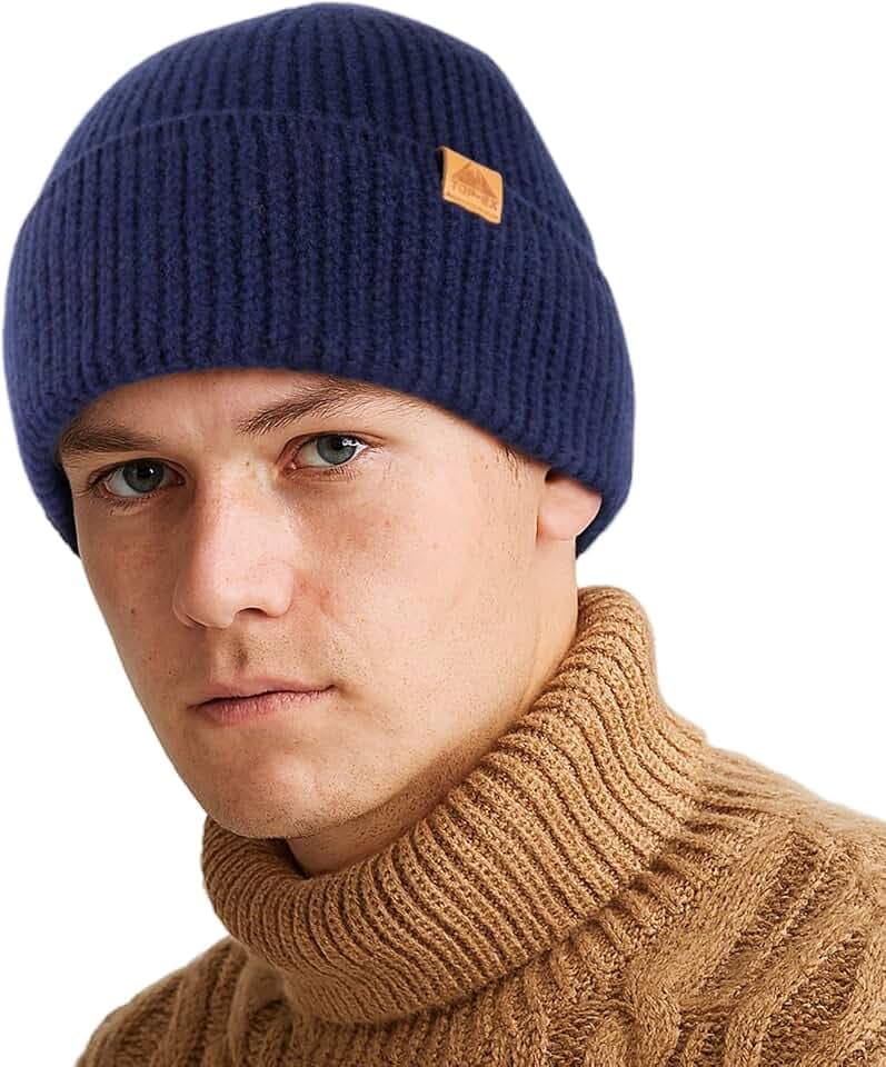 TOP-EX M-XL Merino Wool Cuffed Beanie Mütze Herren & Damen mit Fleece Gefüttert Thermo Wintermützen Weiche Wollstrick Beanies Cap Ski Laufen