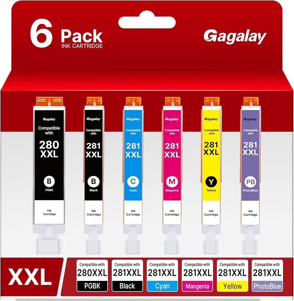 6 Pack 280XXL 281XXL Ink Replacement for Canon 280 281 Ink Cartridges