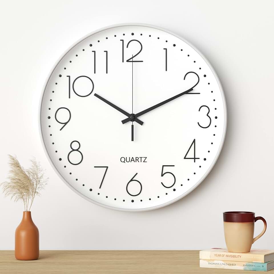 Mesybveo Wanduhr, 30 cm, leises Quarzwerk, modernes minimalistisches Design (weiße)