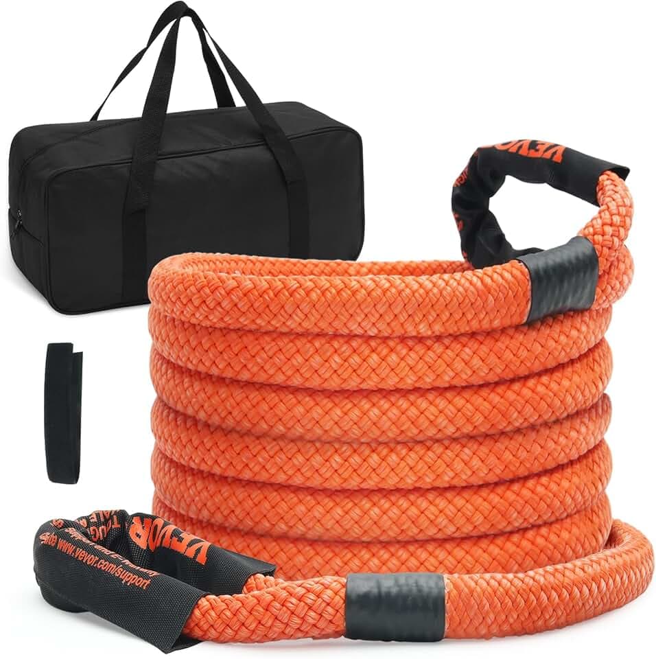 VEVOR 25 mm x 6 m Abschleppseil 17237 kg, Hochleistungs-Offroad-Abschleppgurt, Extrem belastbarer Bergegurt mit 30% Elastizitätsenergie für Jeep Auto LKW ATV UTV SUV Traktor