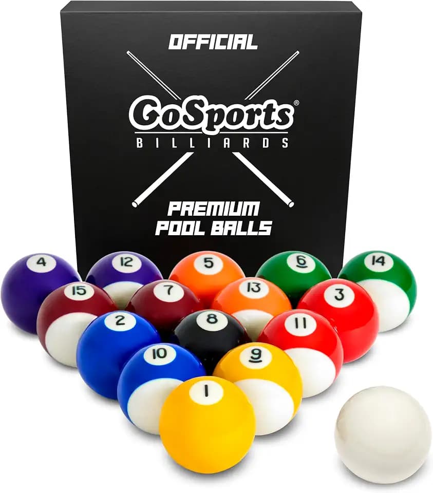 GoSports Regulation Pool Balls Set Premium Billiard Ball Set of 16 for Pool Table Professional Cue Balls for Pool Billiards 57mm Resin Pool Table Balls