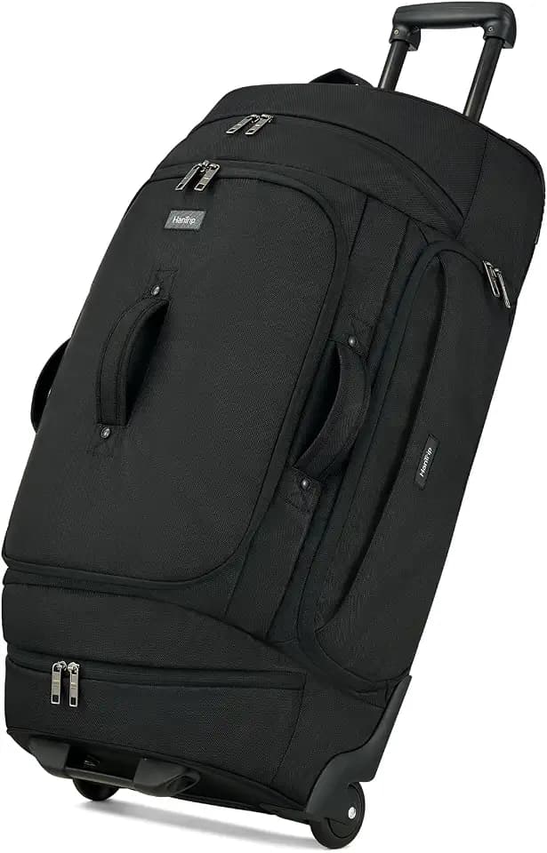 HanTrip 31 Inch Large Rolling Duffle Bag with 2 Wheels and Handle, Black