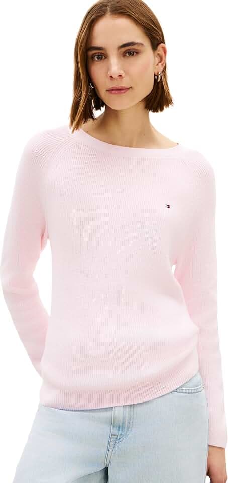 Tommy Hilfiger Damen Pullover Cardi Fine mit U-Boot-Ausschnitt