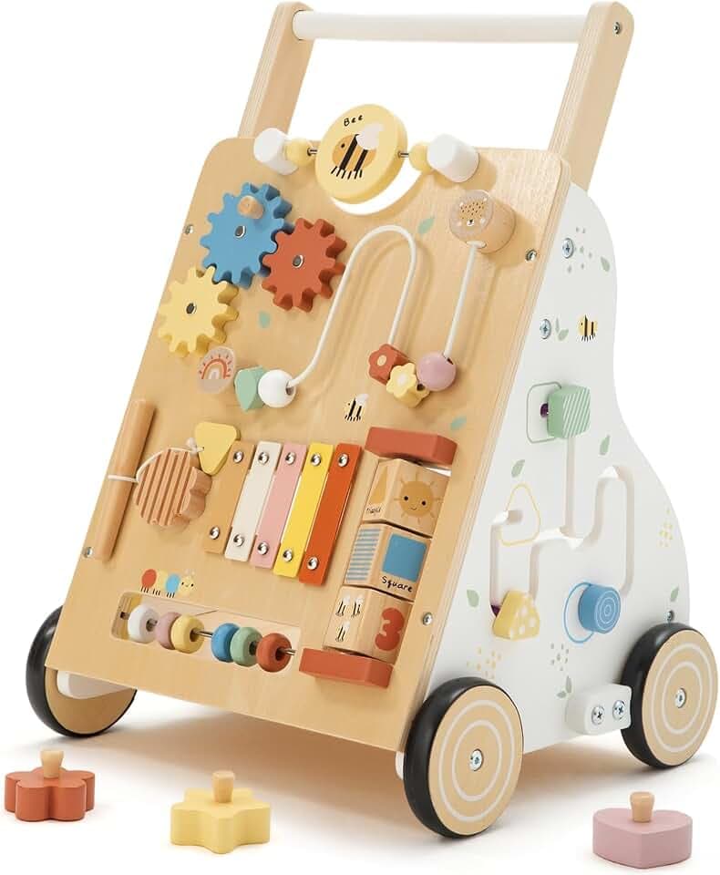 Labebe Baby Lauflernwagen Holz – Lauflernhilfe mit einstellbarer Geschwindigkeit und Höhe, Montessori Schiebespielzeug für Jungen und Mädchen ab 12 Monaten