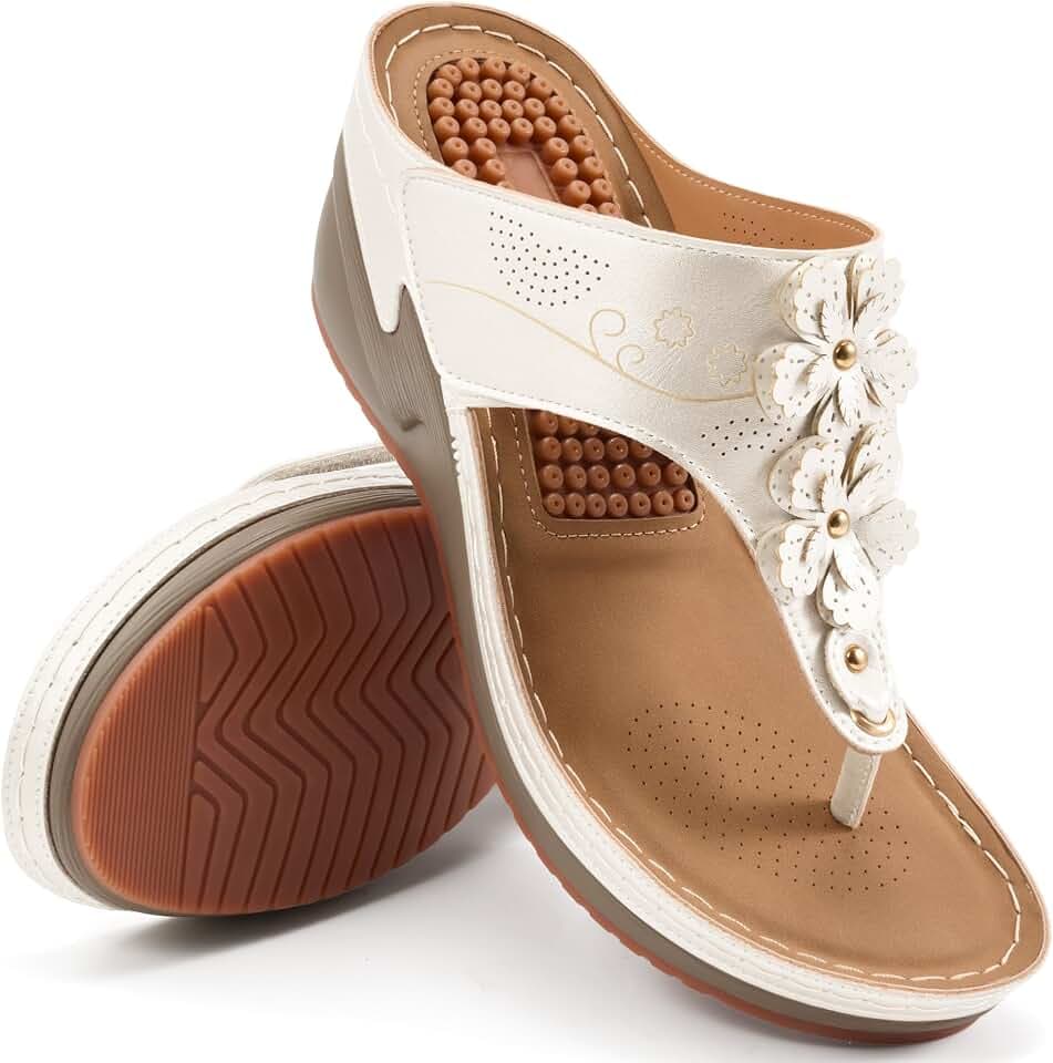 HARENCE Women's Vacation Wedge Sandals 2026 Floral Platform Sandal Cushioned Footbed Summer Dressy Thong Slides for Casual Walking