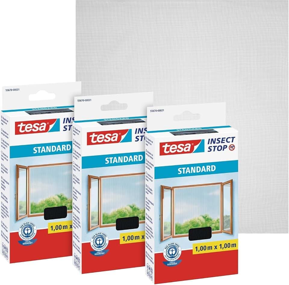 tesa Insect Stop Klett Fliegengitter - 3X 100 cm x 100 cm - Anthrazit