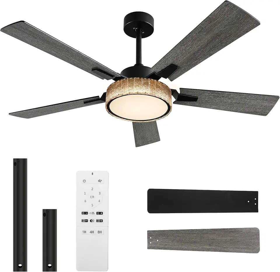 YITAHOME 52 Inch Black Chandelier Ceiling Fan with Lights