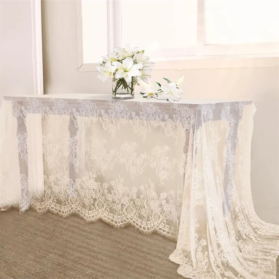 B-COOL Vintage Lace Tablecloth Rectangle 60x120 Inches Long Embroidered Ivory Table Cloths for Parties Wedding Reception Home Decorations