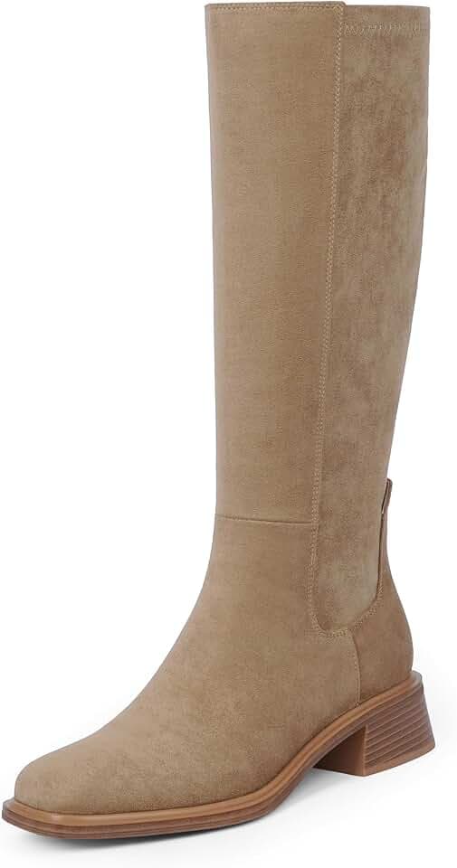 QIY Knee High Boots for Women Low Heel Flat Tall Boots