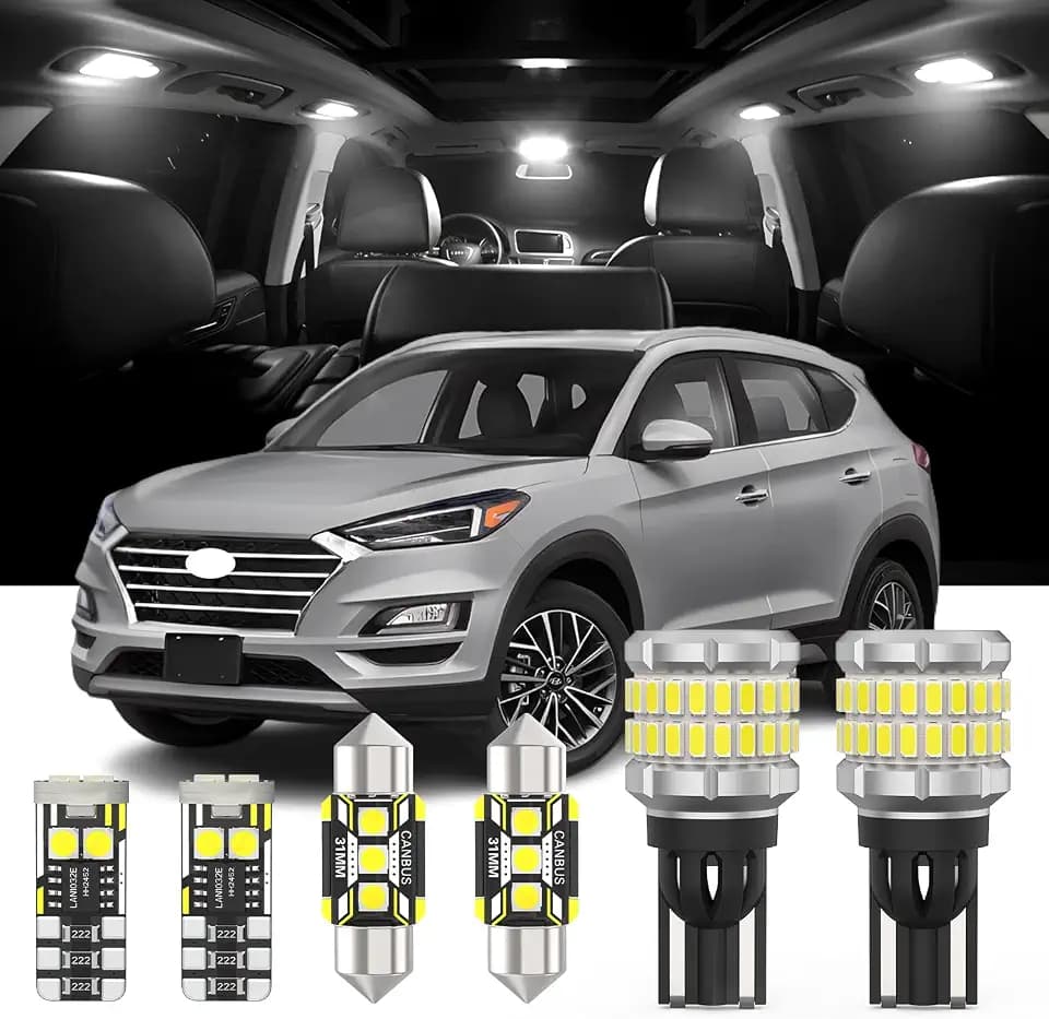 12 Pieces Interior LED Light Kit + Back Up Bulb Reverse Lights Replacement for Hyundai Tucson TL NX4 2016-2024 White LED Bulb Package, Install Tool