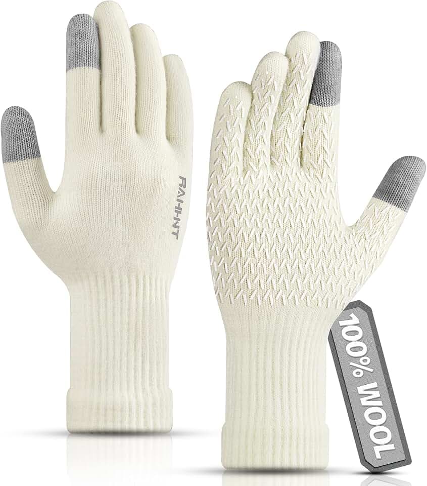 Rahhint Wolle Thermohandschuhe Herren Damen Touchscreen Winterhandschuhe Warme Anti-Rutsch Strickhandschuhe mit Nickerchenfutter für Laufen Radfahren Autofahren Arbeiten Outdoor Geschenk