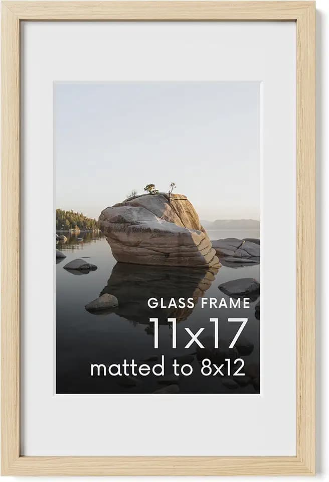 HAUS AND HUES 11x17 Picture Frame with Real Glass and Natural American Oak Matted to 8x12 - Oak Glass Picture Frame - Includes Vertical & Horizontal Hang - Ideal for Home, Office (11x17 in, Natural)