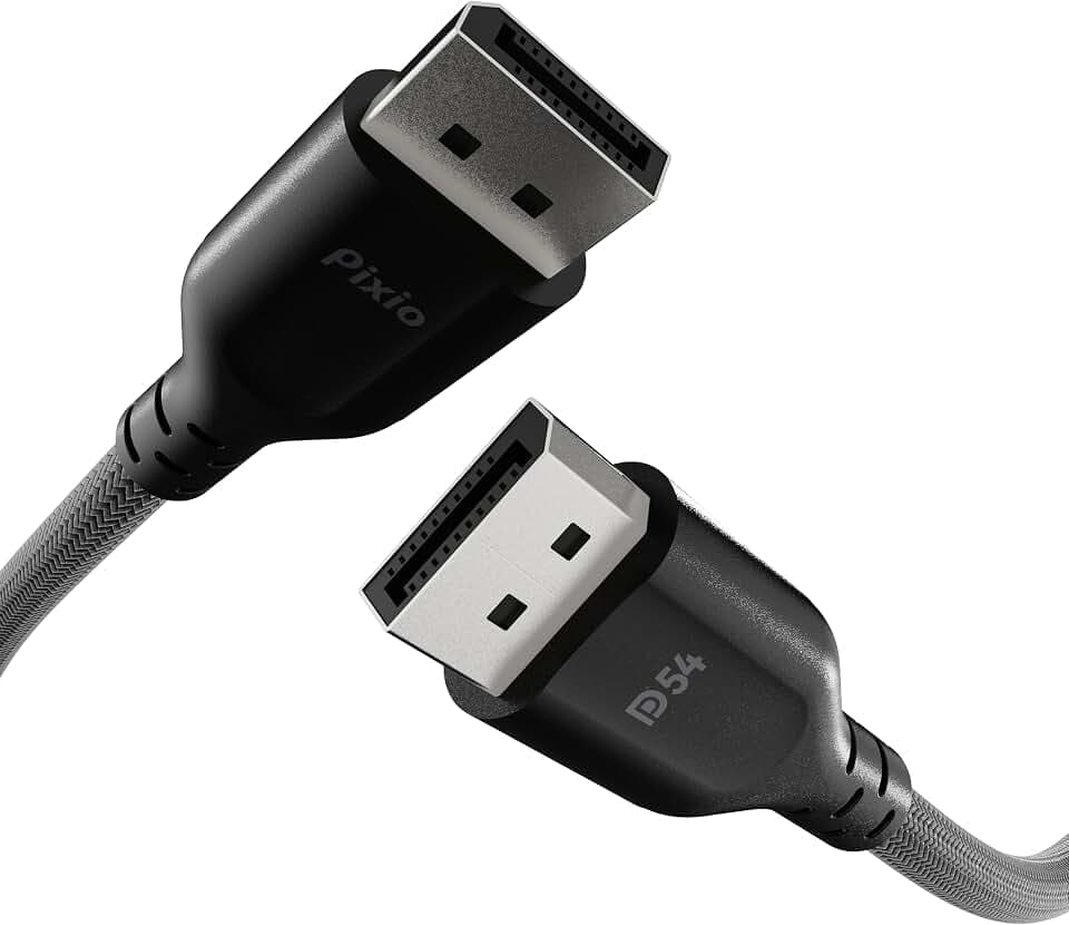 Pixio 16K DisplayPort 2.1 Cable DP54 Certified 10FT 16k 60Hz 4K 240Hz Nylon Braided Nickel-Plated Connector Anti-Breakage DSC UHBR13.5