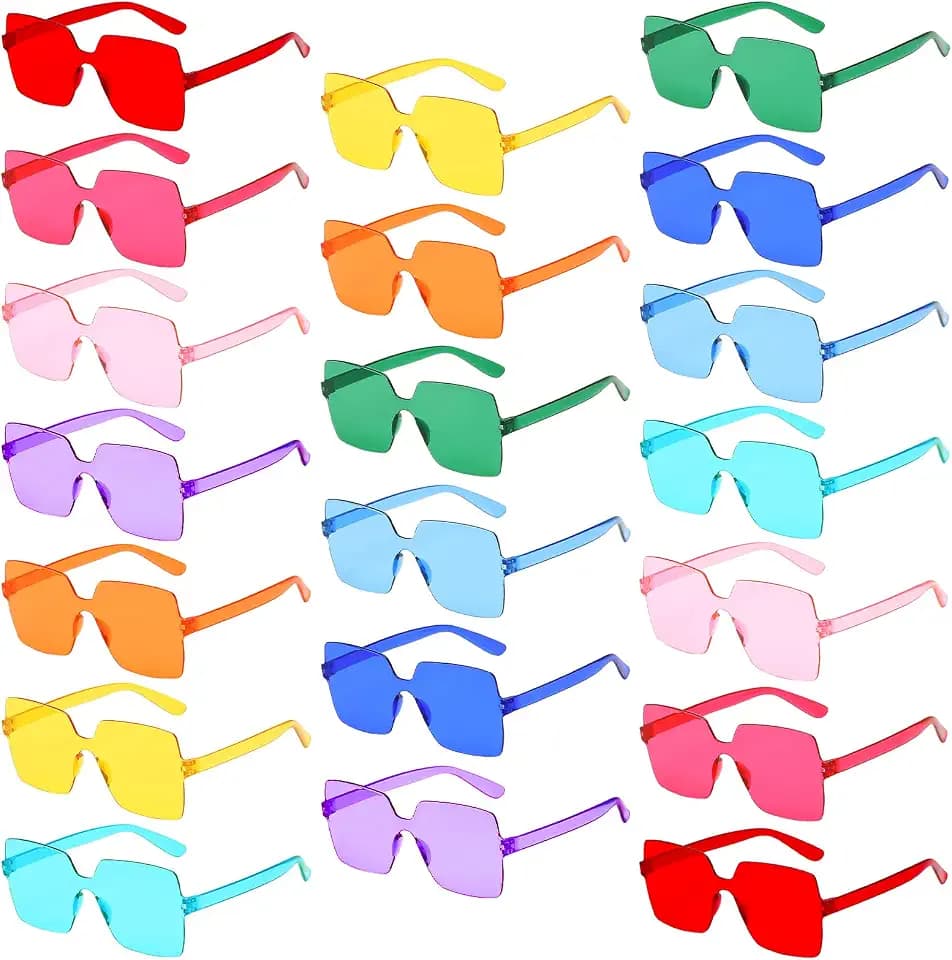 SUNOVELTIES 10/20 Pack Star/Heart Shape/Round/Butterfly/Cat Eye/Rectangle/Fire Rimless Tinted Party Sunglasses Color Glasses