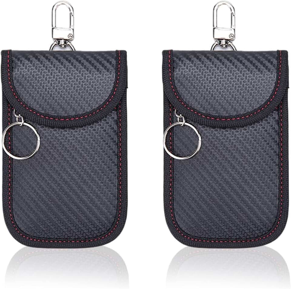 Keyless Go Schutz Autoschlüssel, 2 Stück Autoschlüssel Schutz Keyless Go Schutzhülle Kohlefaser Leder Faraday Tasche RFID Blocker Schlüsseletui Schlüsseltasche
