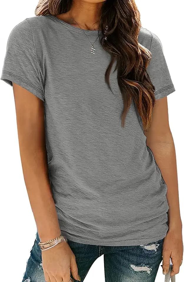 AUTOMET Women's Short Sleeve Crewneck Shirts Summer Basic Tops