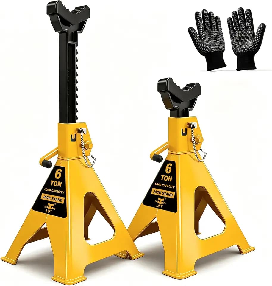 6 Ton (13,200 LBs) Jack Stands with Double Pin Locking,Rubber Cover,Large Foot Base,16-24In Adjustable Height Heavy Duty Jack Stands,Lifting Car,Bus,RV,SUV,MPV,Pickup Truck,1 Pair Yellow