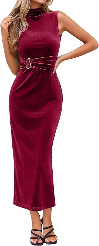 Simplee Womens Fall Formal Sleeveless Velvet Wedding Guest Dress 2026