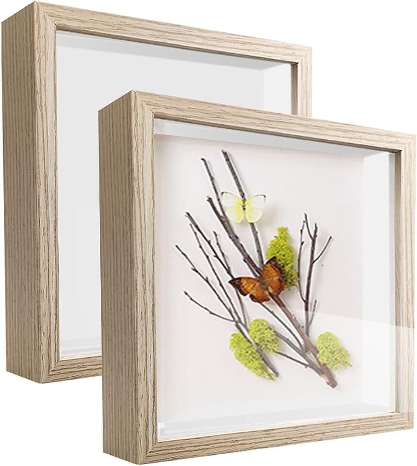 2Pcs 3D Bilderrahmen zum Befüllen 15 x 15cm Bilderrahmen Tief 3D Objektrahmen Hölzern bis 3cm, 3D Rahmen für Objekte, Blumen, Hochzeitsstrauß oder Erinnerungsstücke