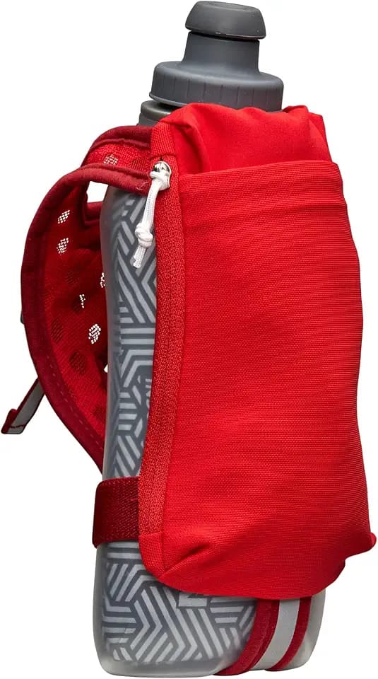 Nathan SpeedDraw 2 Insulated Handheld Running Water Bottle Flask 18oz – Double-Wall Insulation, Ergonomic Grip, Blast Valve Cap, Phone & Key Storage Pockets, Reflective Design