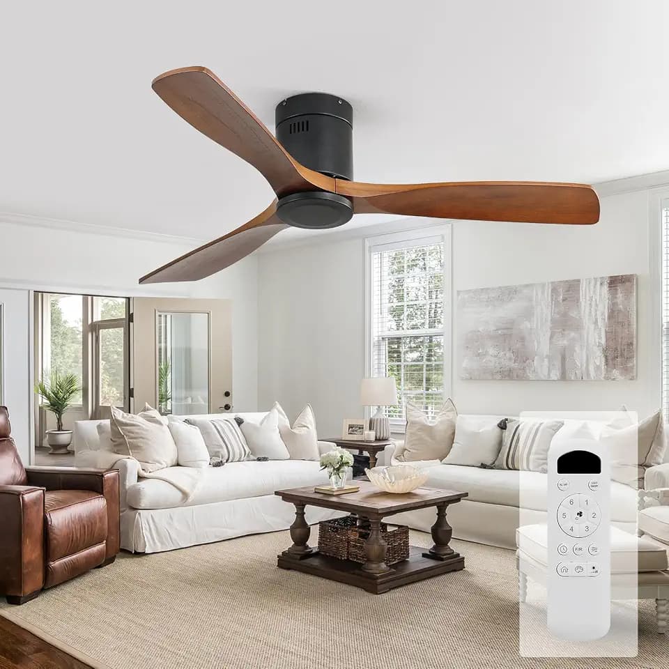Sofucor 52 Inch Solid Wood Flush Mount Ceiling Fan No Light