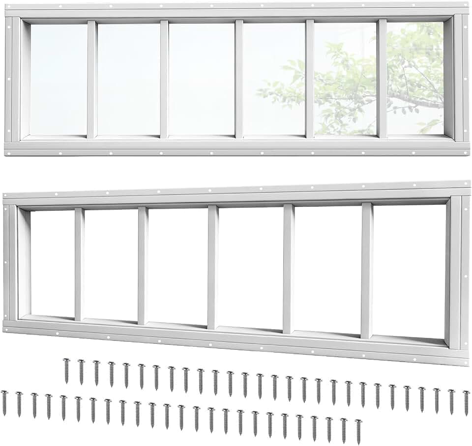 2 Pack Shed Windows, 10"x35" Transom Window with Tempered Glass