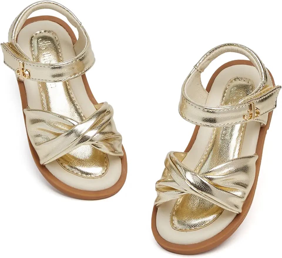 THEE BRON Toddler Girls Sandals Wedding Flower Girl Dress Shoes Open Toe Flats