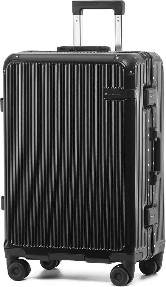 24 Inch Zipperless Checked In Luggage with Aluminum Frame, Black