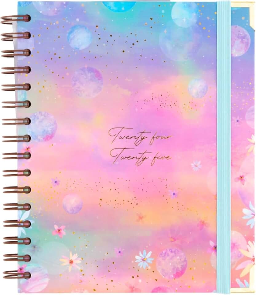 Takenote Akademische Tagesordnung 2024 2025 - Tag pro Seite, Größe A5 (16,5 x 20,5 cm), Index mit jedem Monat, Wire’o Spiralbindung, Spanisch und Englisch, September bis August - Sara