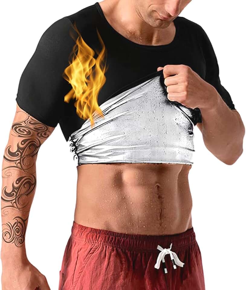 NANO HERTZ Sauna-T-Shirt zum Abnehmen, zum Schwitzen, Anti-Cellulite, Sportanzug, zum Schwitzen, Fitnessstudio, Fitness, Laufen, Yoga, Herren