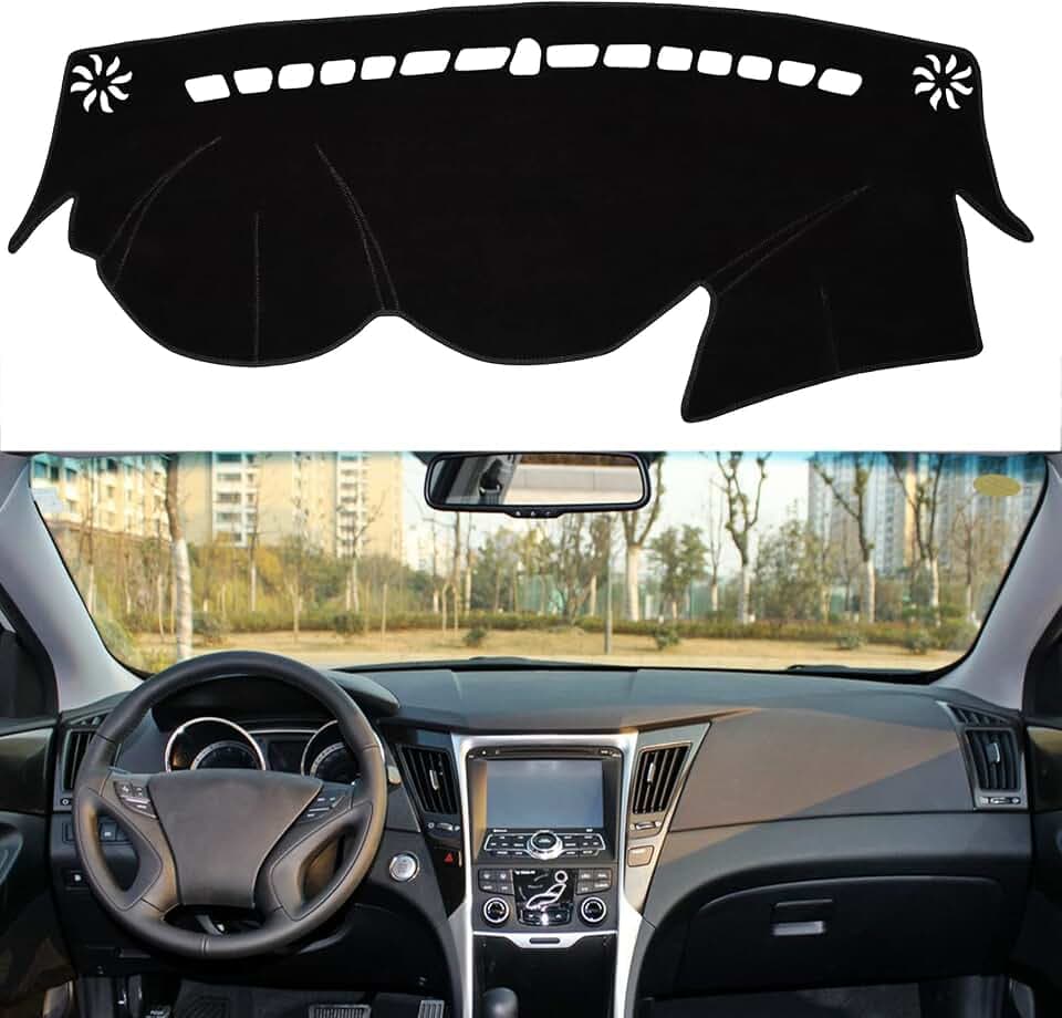 for Hyundai Sonata 2011 2012 2013 2014 Dashboard Cover Center Console Cover Dash Mat Carpet Protector Sunshield Cover Custom Fit, Black Trim