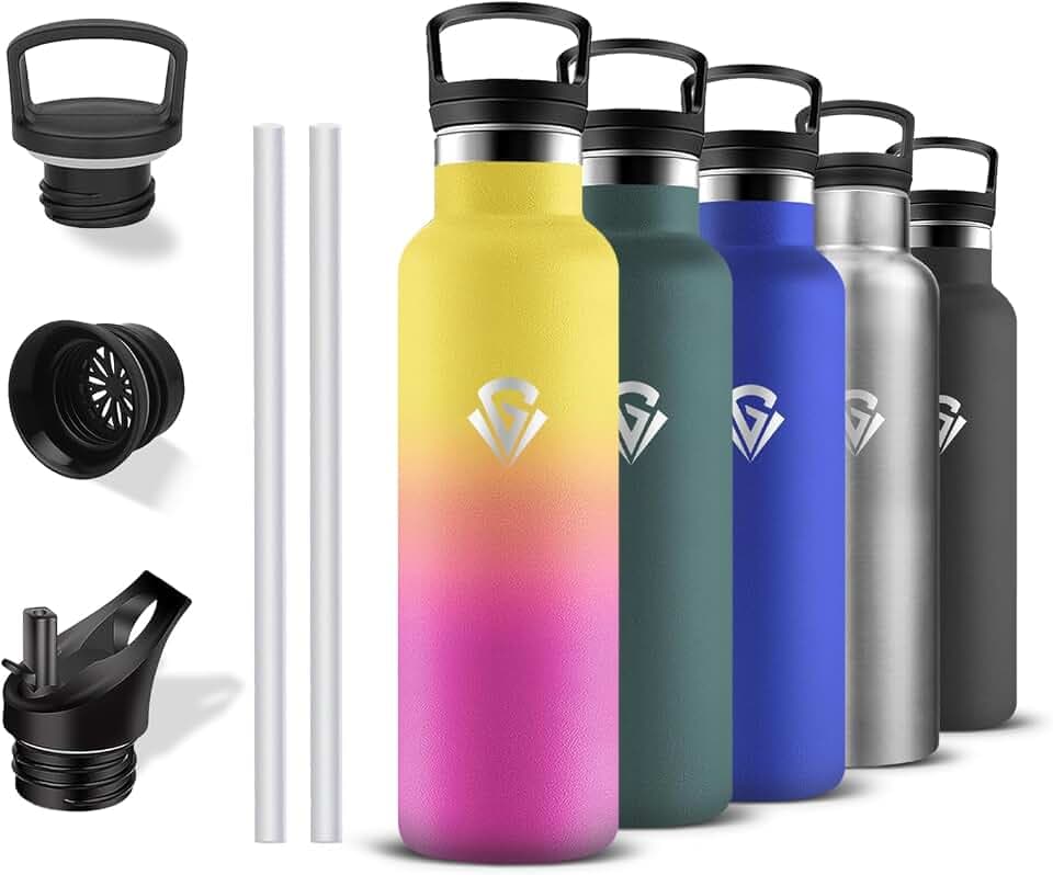 Wasserflasche, 500ml Trinkflasche Edelstahl, BPA-Frei, 24h Kalt & 12h Warm, Wasserflasche mit Strohhalm, Kalt&Warm, Trinkflasche Auslaufsicher, Thermosflasche für Wandern, Fitness, Camping