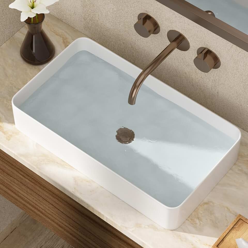 24 Inch White Rectangle Vessel Bathroom Sink