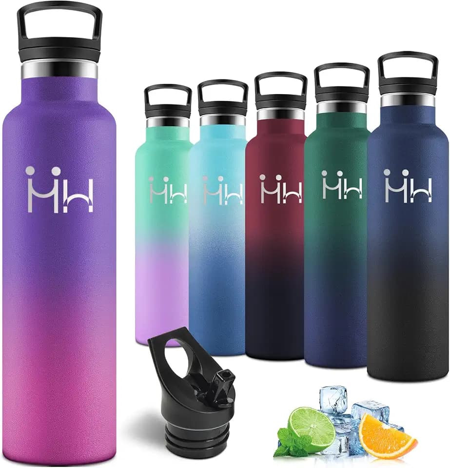 Motswedi Trinkflasche Edelstahl 1l, Auslaufsicher, Thermosflasche Kalt & Warm, Trinkflasche mit Strohhalm, Isolierte Flasche, Wasserflasche, für Gym, Fahrrad, Sport, Wandern, Tiefes Lila & Rosenrot