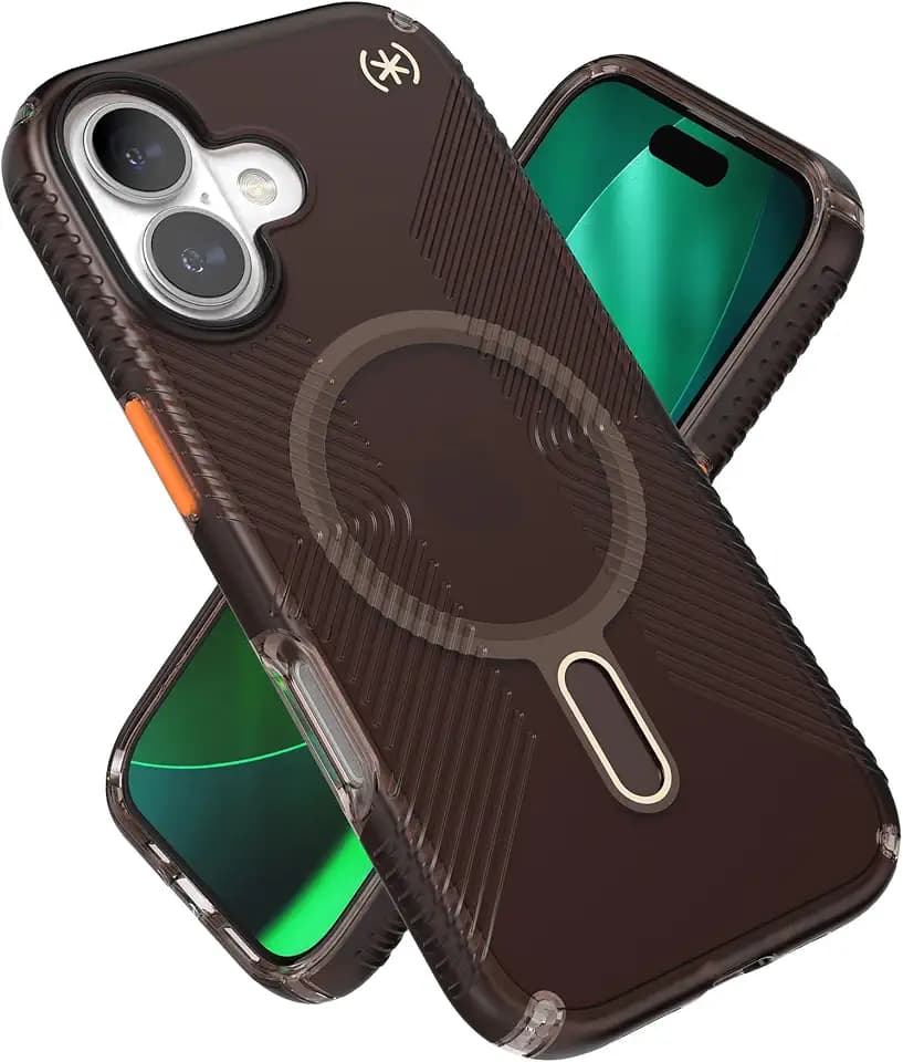 Speck Presidio LUX Grip for iPhone 17 Case, ClickLock Interlock, Slim Protective Case, Luxury Shade Matte/Orange